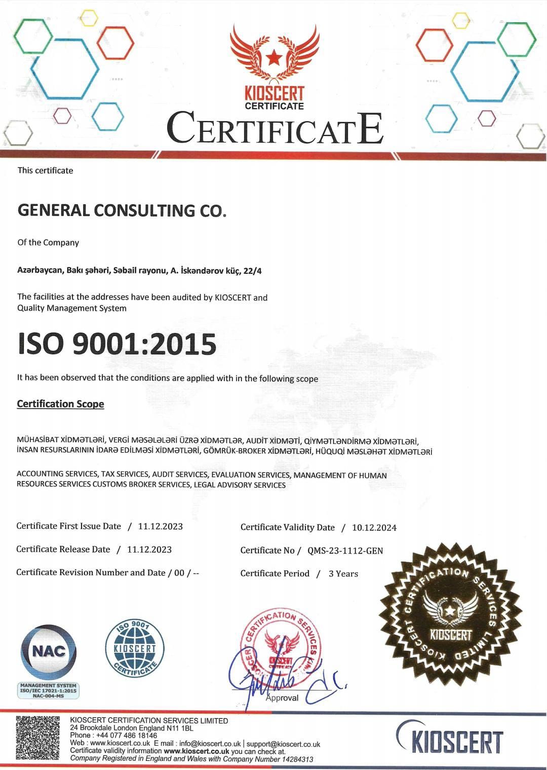 ISO 9001:2015 (&ldquo;Keyfiyyət idarəetmə sistemi&rdquo;)